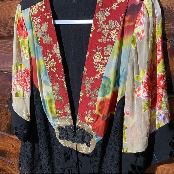 Vintage Spencer Alexis Silk Blend Kimono Style Floral Lace Blouse/Jacket  Size M - Picture 3 of 16